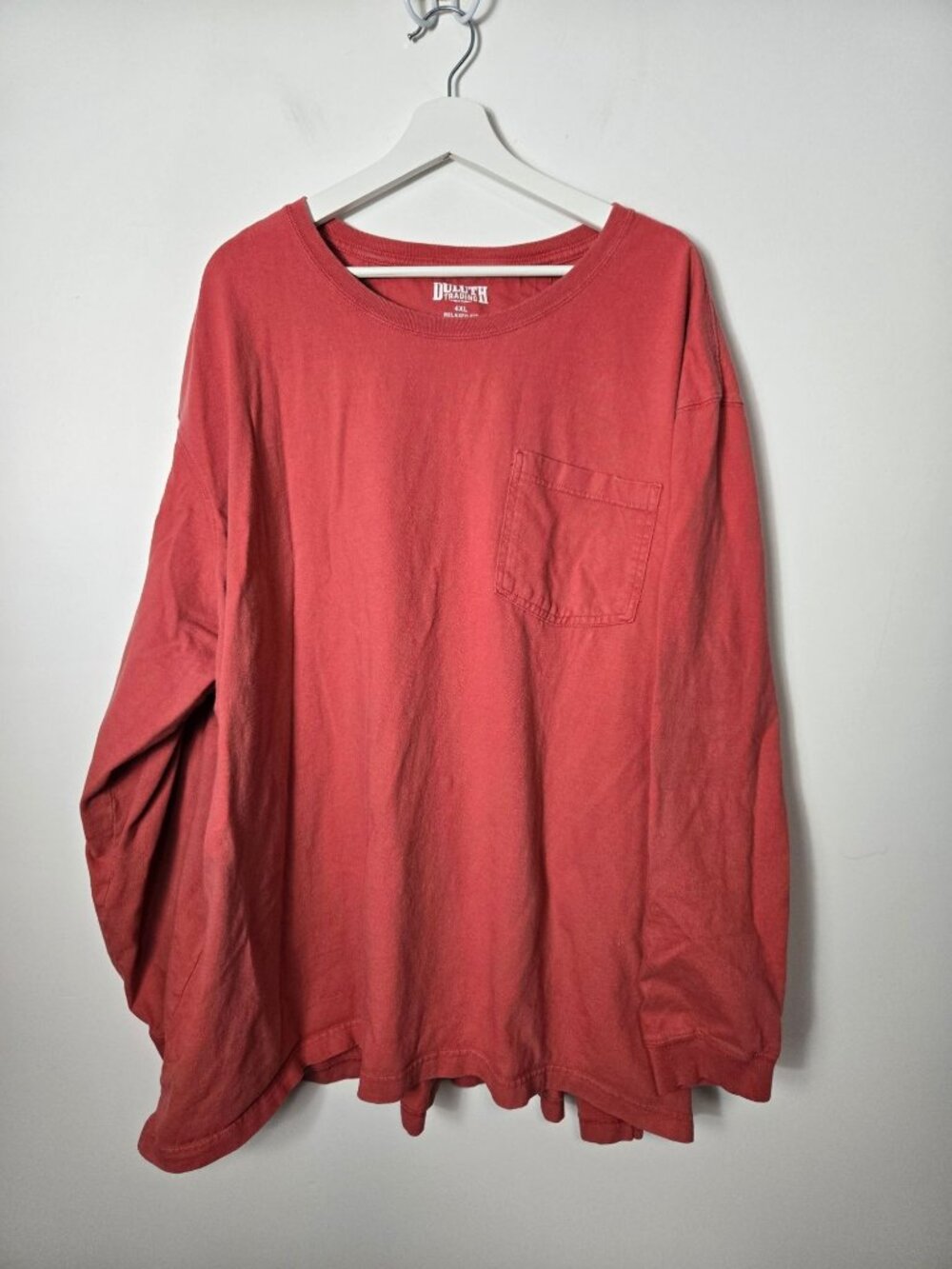Duluth Trading Men's Size 4XL Longtail T Relaxed Fit Long Sleeve Pocket Crew Red